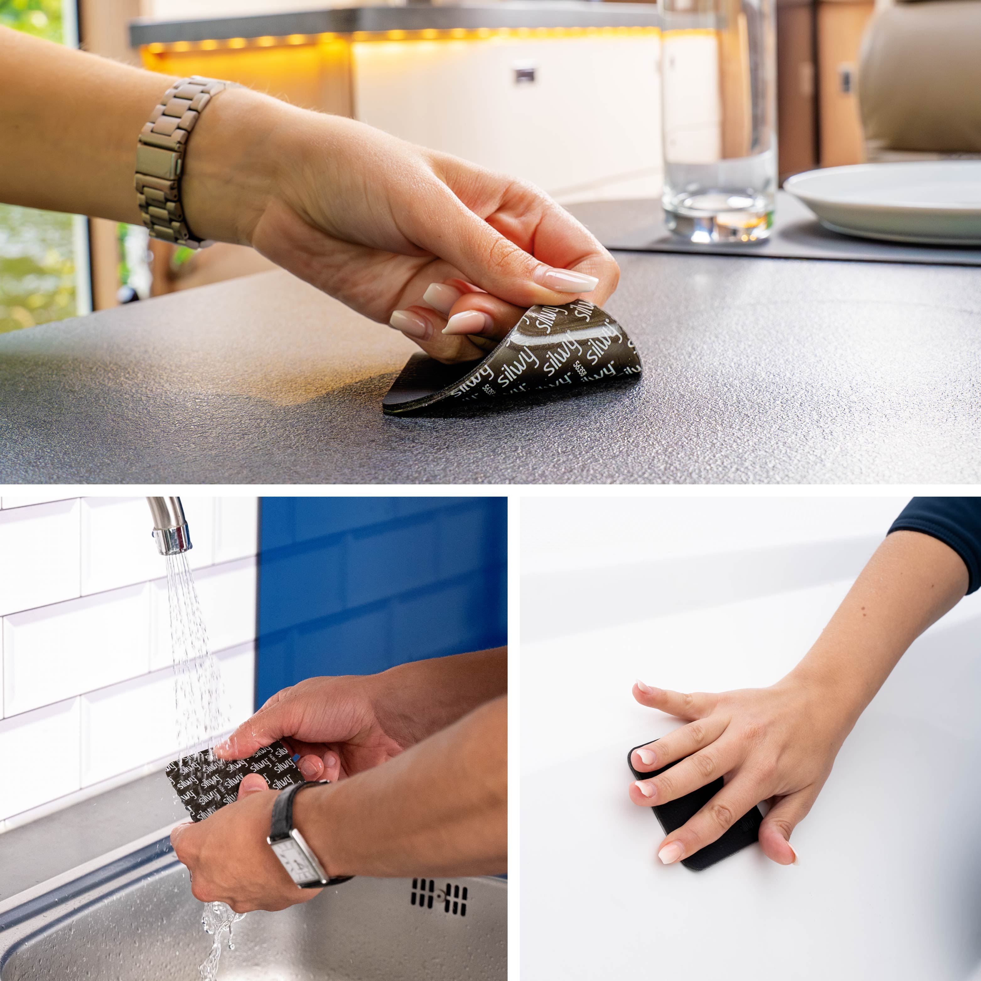 Das Metall-Nano-Gel-Pad kann jederzeit rückstandslos abgezogen und mit klarem Wasser gewaschen werden