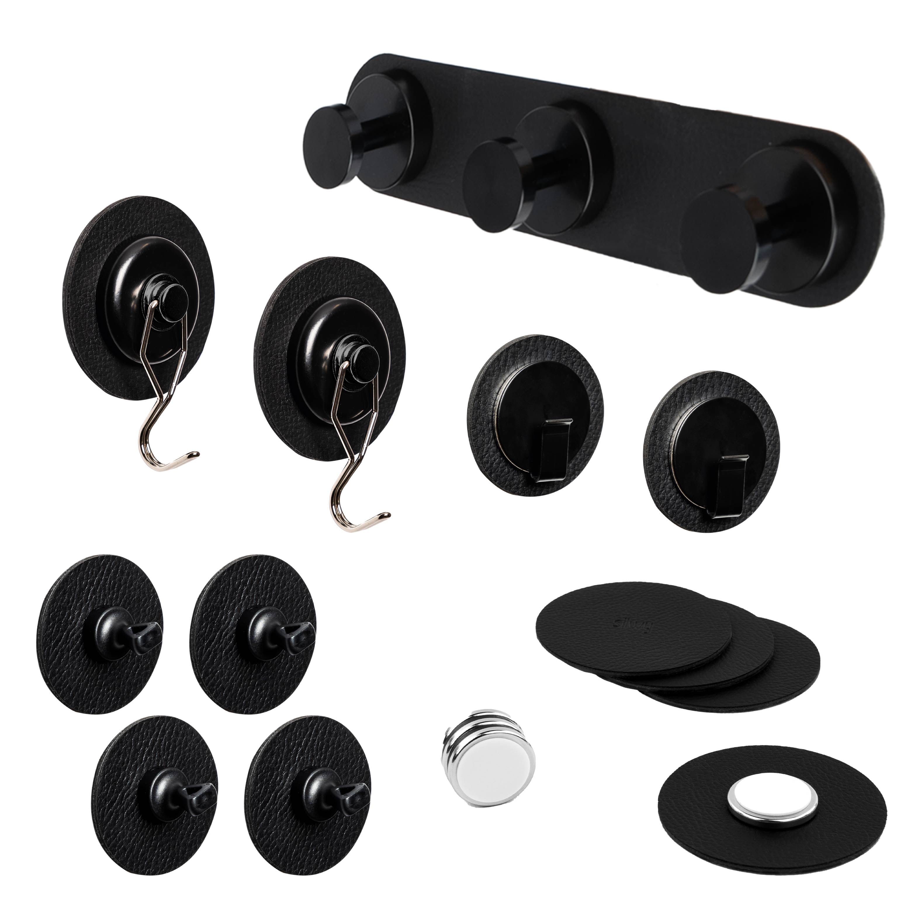 Set Haken, Garderobe Spotlight, Pins und Metall-Leiste black
