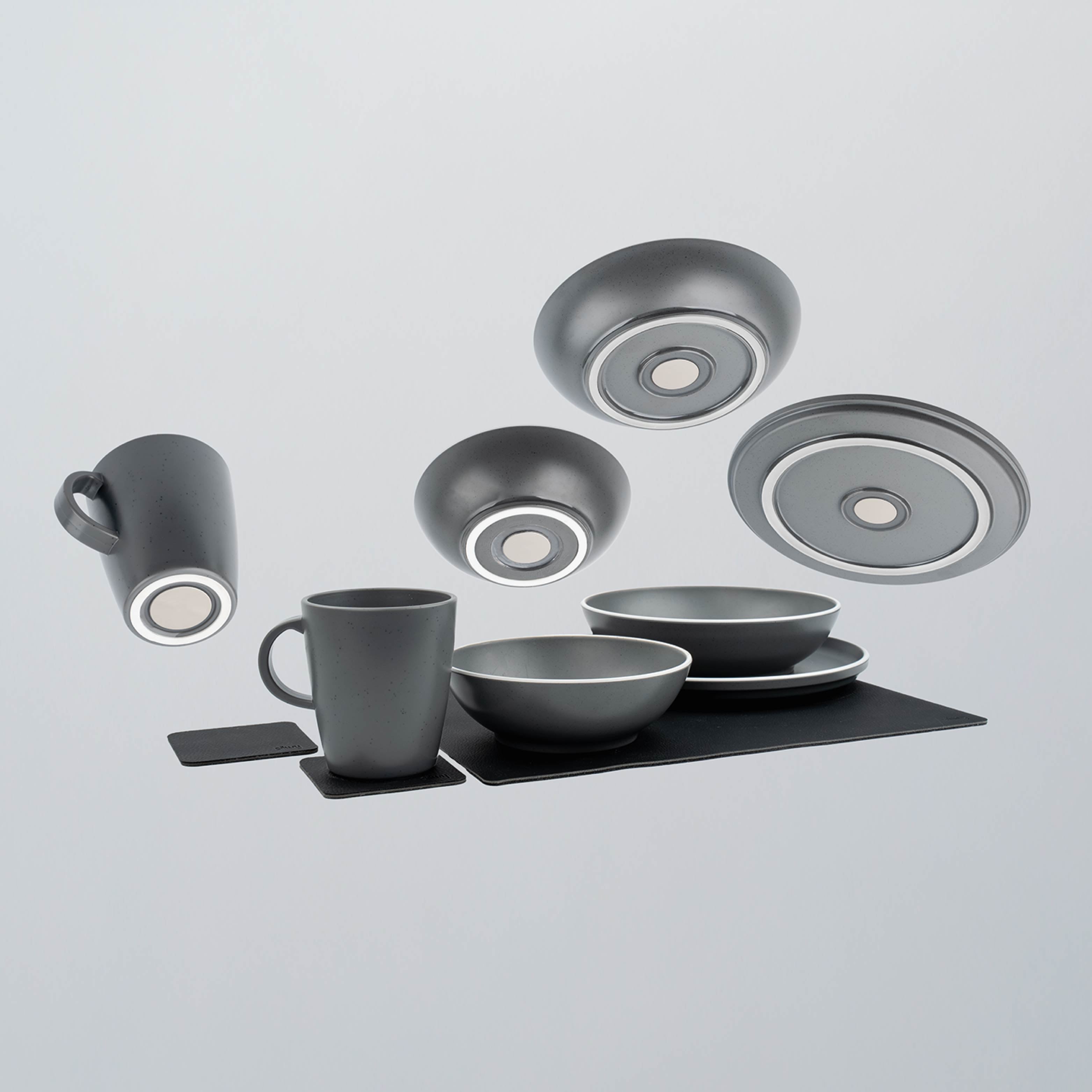 Service de table magnétique en plastique DOLOMIT GRIS FONCÉ